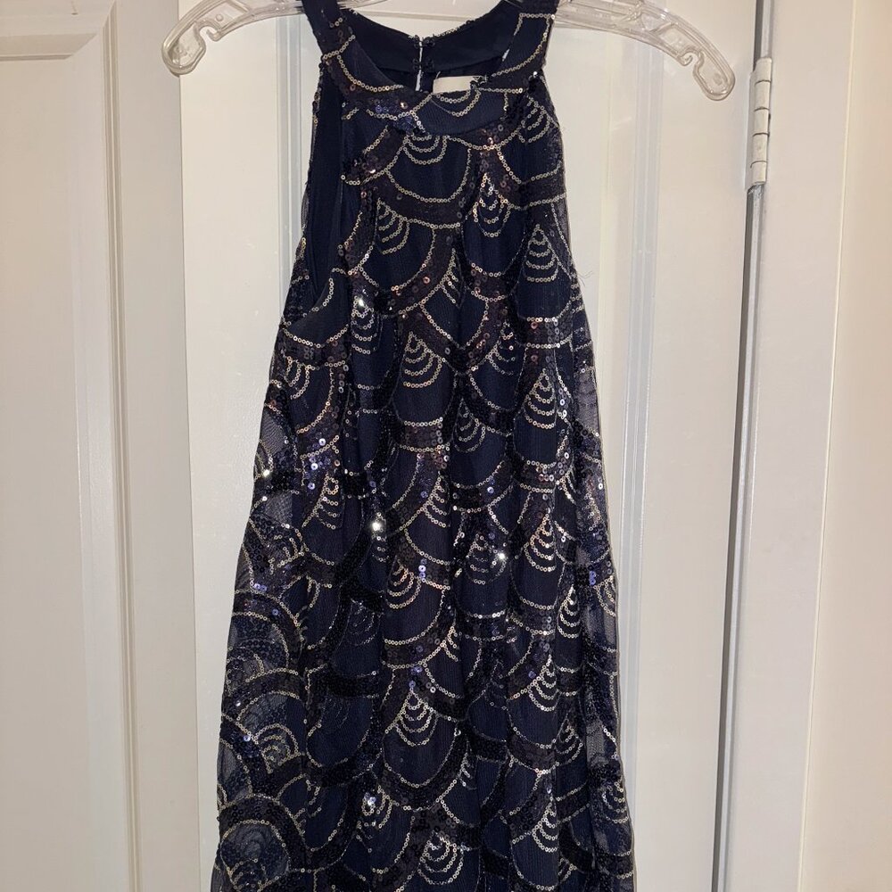 Nordstrom - The Way In - Navy Sequin High Neck Mini Dress